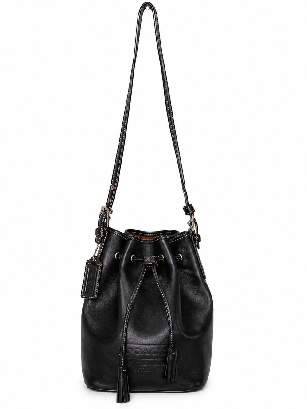Coach Legacy Leather Drawstring Bucket Bag Black Crossbody Shoulder Purse 7554